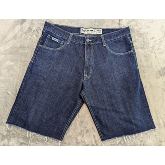 Avirex Shorts Mens 40 Blue Denim Jean Jorts Cutoff Pockets Relaxed Fit 38x11 - Picture 1 of 12